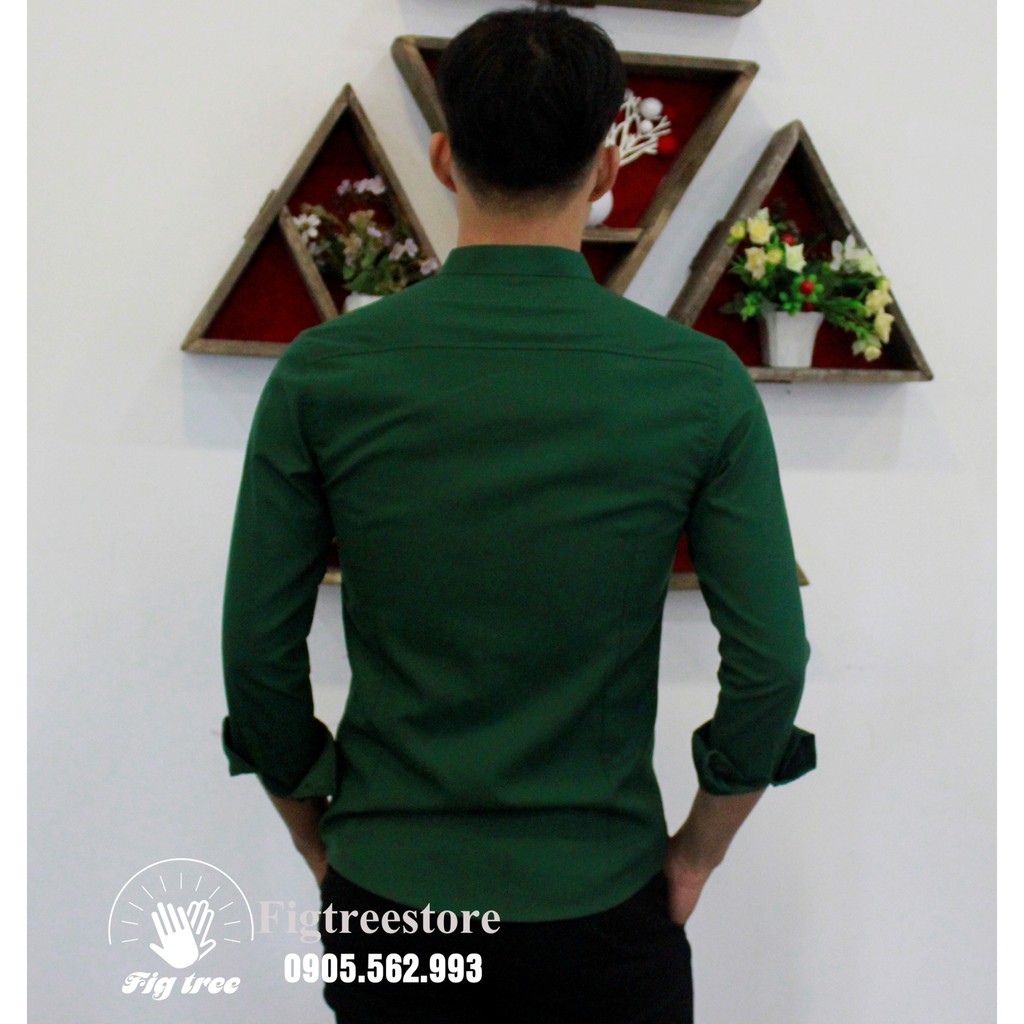 Áo Sơ Mi Nam Cổ Trụ Màu Xanh Rêu FIGTREE For Men