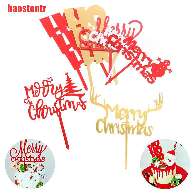 [haostontr]Merry Christmas Cake Topper Party Dessert Topper Cupcake Diy Party Decoration