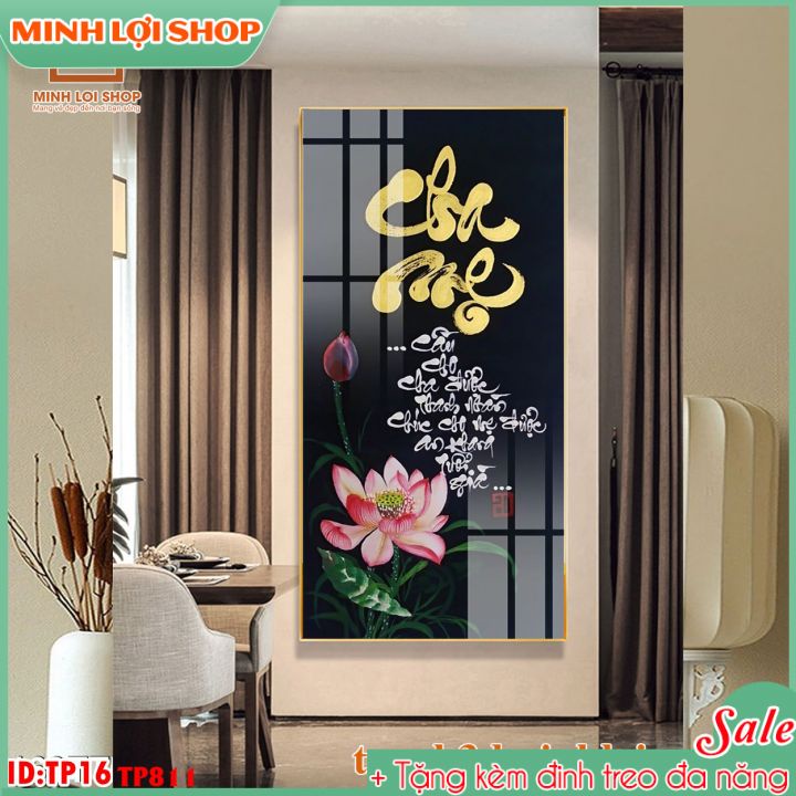 Tranh thư pháp chữ CHA MẸ tráng gương pha lê trang trí phòng khách cực hiện đại TẶNG KÈM ĐINH TREO TP024