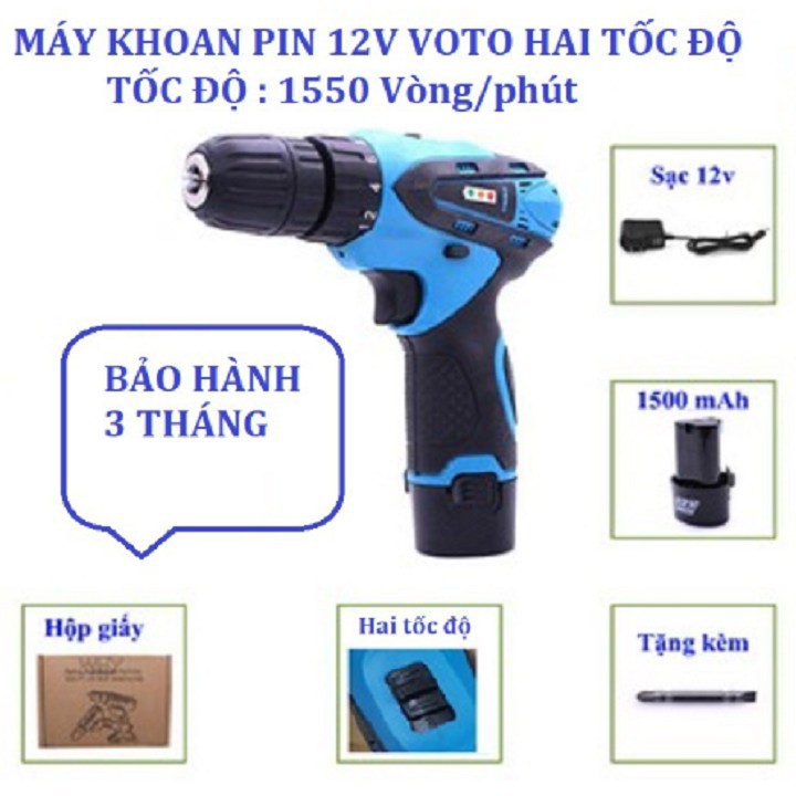 Máy Khoan Pin Hai Tốc Độ VOTO 12 V