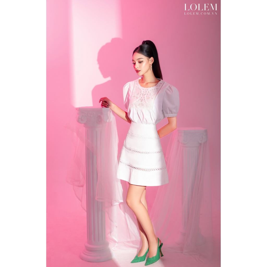 Set áo chân váy LOLEM SV233 áo cổ tròn vải thô Nhật và chân váy chữ A vải linen Thái