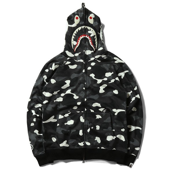 New A Bathing Ape Bape WGM Shark Camouflage Hoodie Sweater Men Women Casual Jacket Luminous