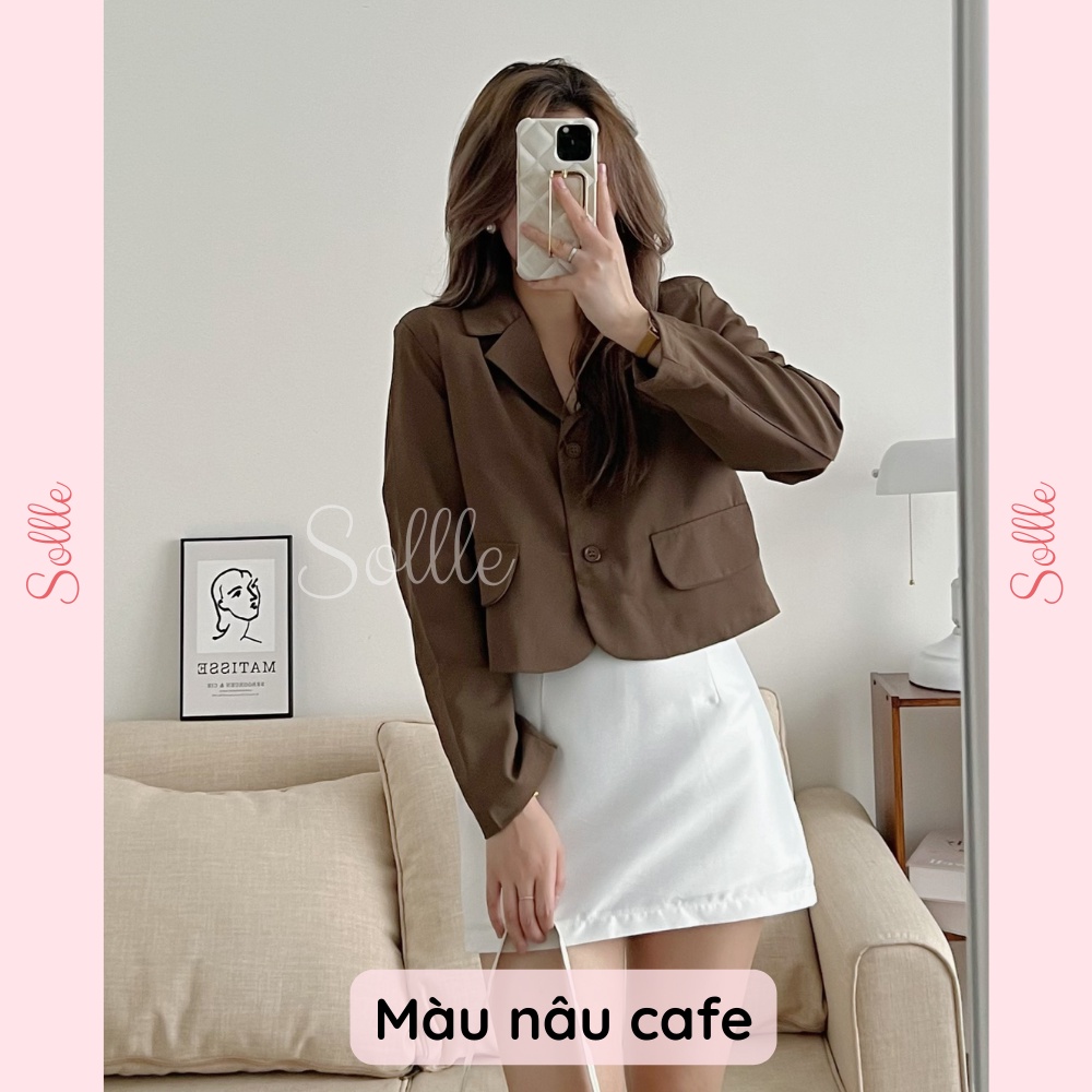 𝗦𝗔𝗟𝗘 Áo vest nữ khoác lửng croptop blazer dài tay trơn nhiều màu có đệm vai Hàn Quốc Sollle