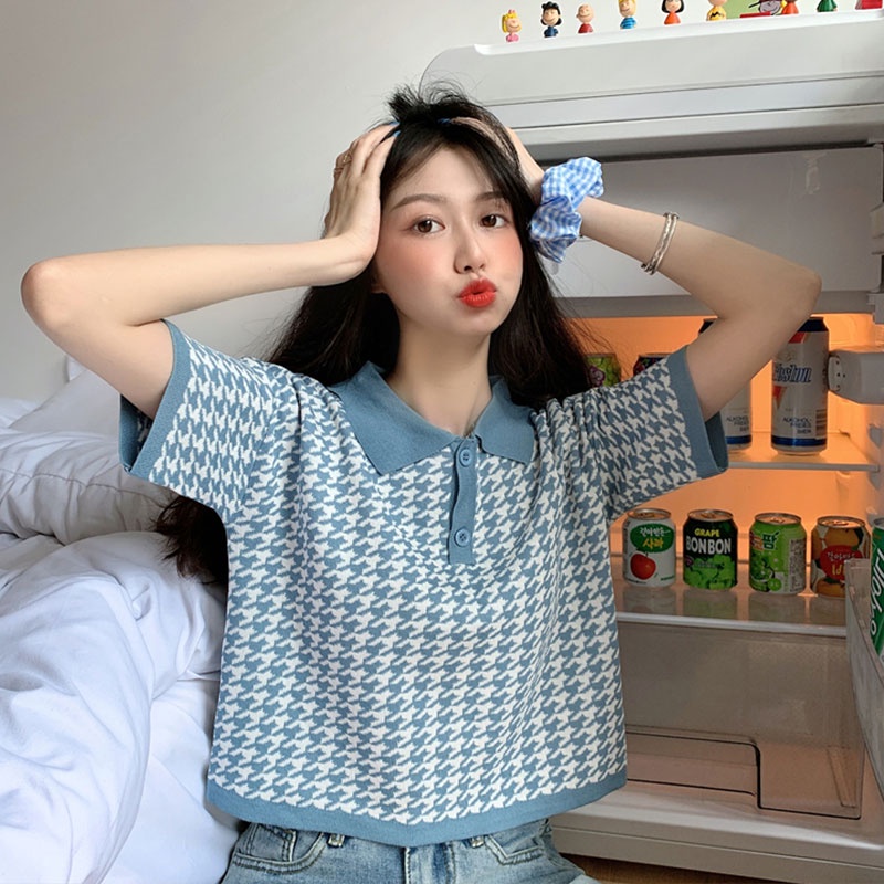 Áo thun polo ZHELIHANGFEI dệt kim tay ngắn dáng rộng phong cách Hàn Quốc thời trang mùa xuân 2022 cho nữ