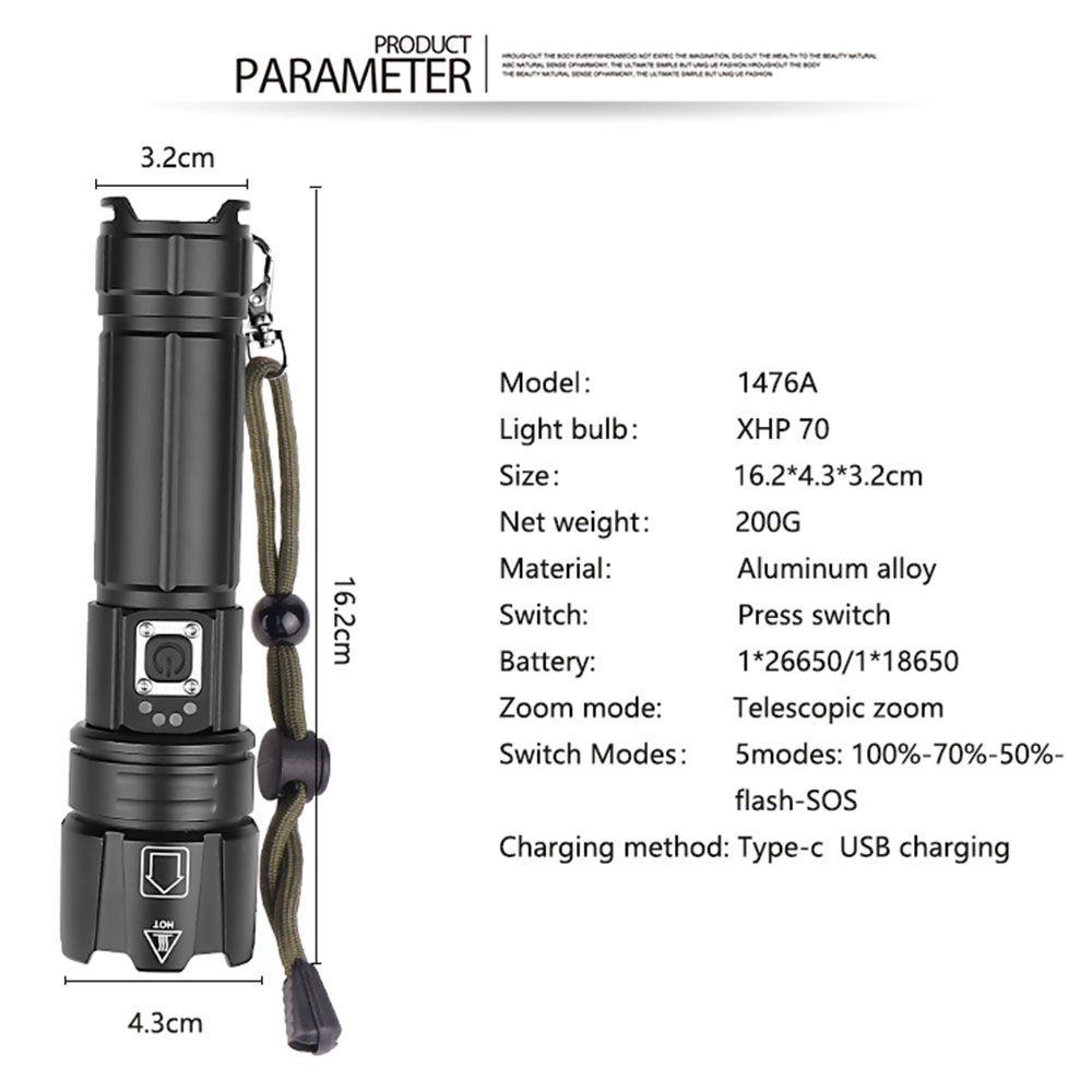 Đèn Pin Xhp70 LED Siêu Sáng Có Màn Hình Hiển Thị Tiện Dụng