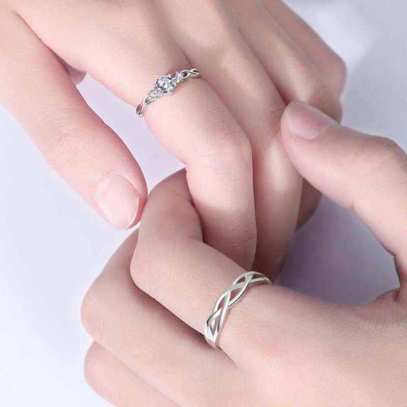 Set 2 Nhẫn Đính Hôn Bạc Đính Đá Lấp Lánh Dành Cho Cặp Đôi