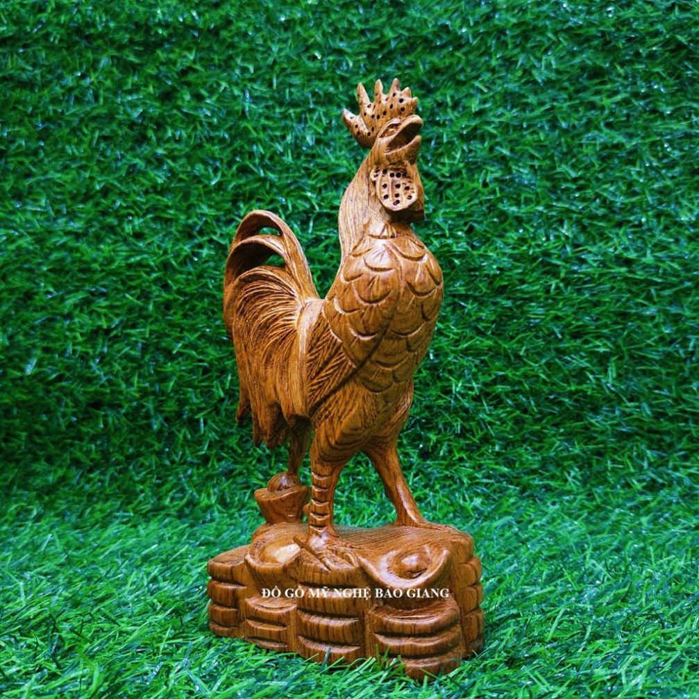 Tượng con gà trống gỗ hương cao 20 cm