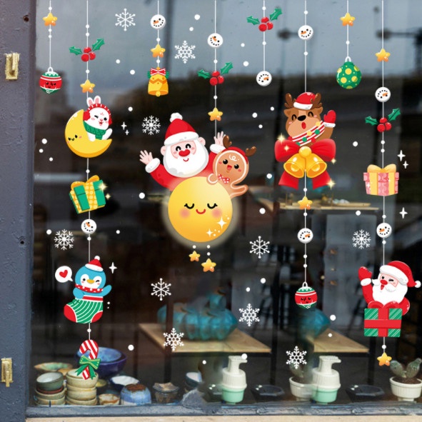 Decal dán tường Noel Hít Tĩnh Điện không Dơ Kính - Đêm giáng sinh cùng trăng sao vui nhộn