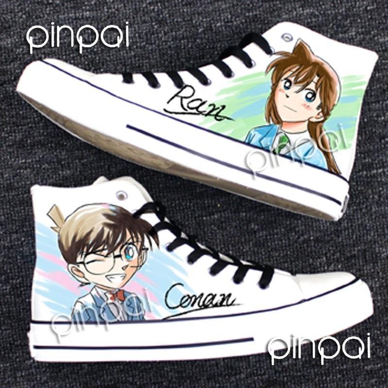 Giày Thể Thao canvas Cổ Cao In Hình Thám Tử Conan Vẽ Tay graffiti Cho Nam Nữ coup