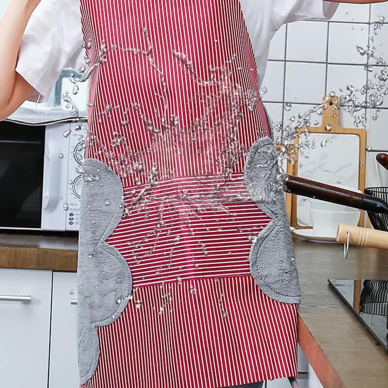 Tạp Dề Dài Nấu Ăn Chống Thấm Nước Có Khăn Lau Tay 2 Bên - Mẫu Kẻ Sọc