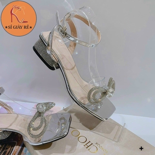 Sandal mica nơ hột đá gót đính đá 3cm Giày dép xinh Mys