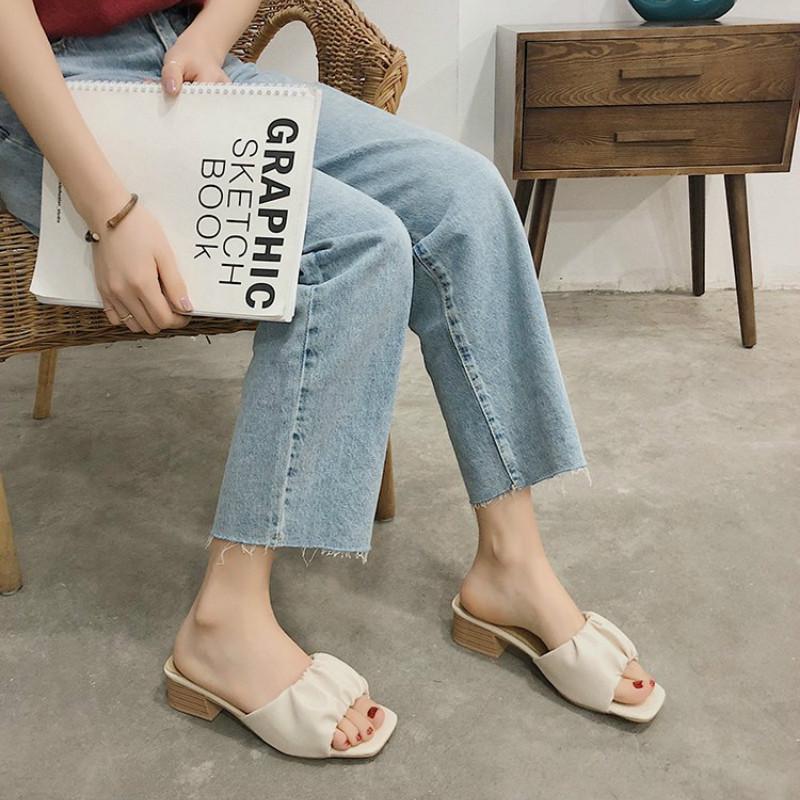 Dép IELGY quai ngang gót cao vừa mũi vuông thời trang dành cho nữ