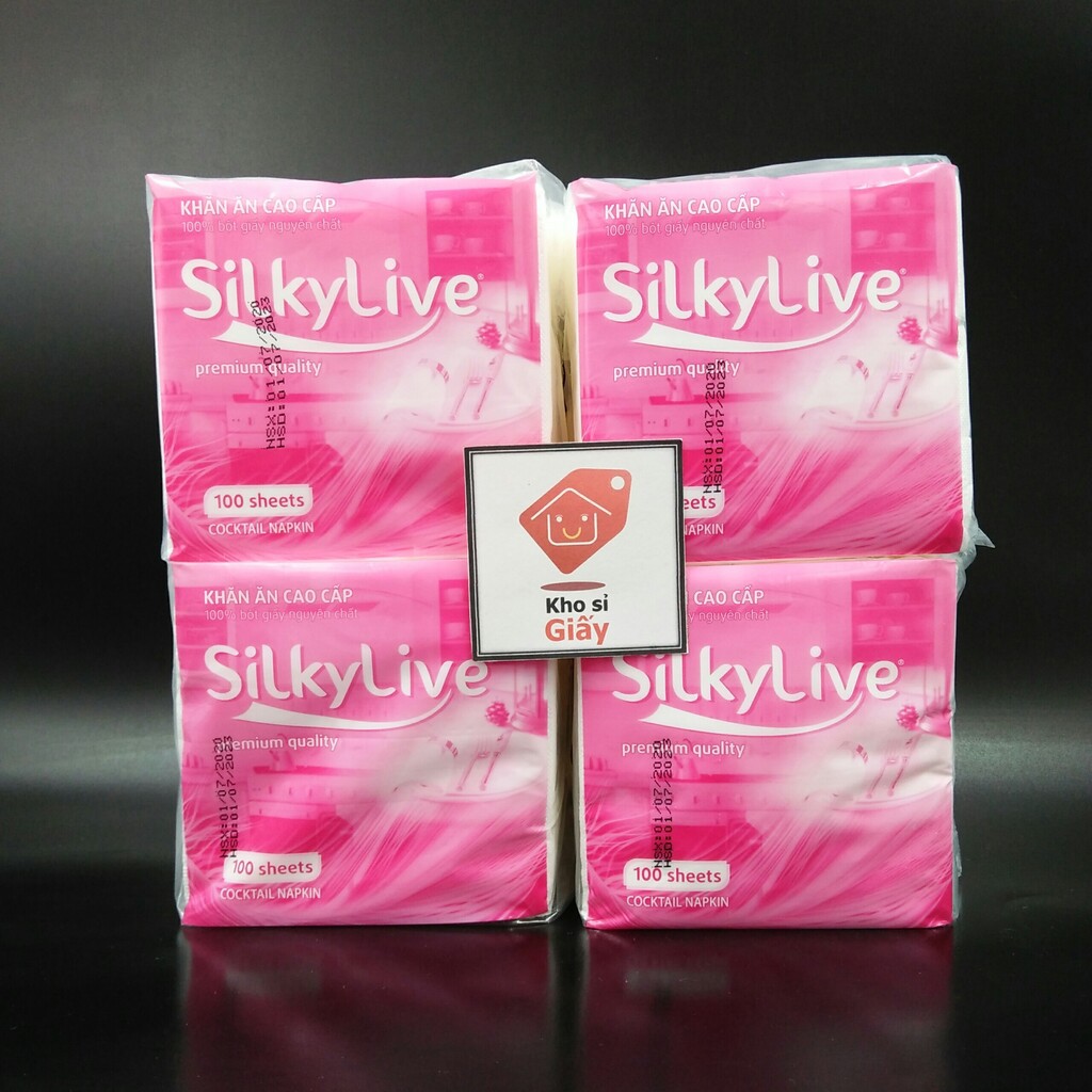 COMBO 4 GIẤY ĂN VUÔNG BỊCH NHỎ SILKY LIVE 100 TỜ