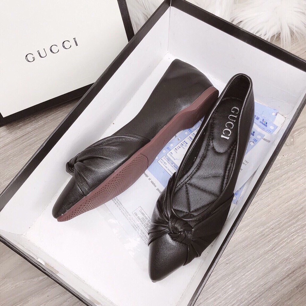 Giày hài bệt phối nơ xoắn chất da mềm êm chân