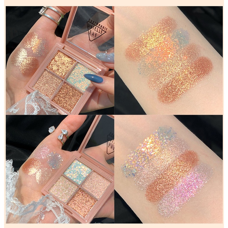 Bảng Phấn Mắt Coolbabie 4 Màu Tông Lì / Nhũ Ngọc Trai Trang Điểm Mặt