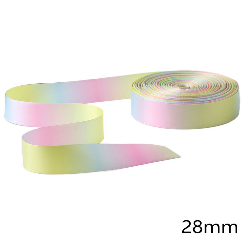 Cuộn Dây Ruy Băng Satin Hai Mặt Màu Cầu Vồng Dùng Làm Tóc DIY 50 Yard