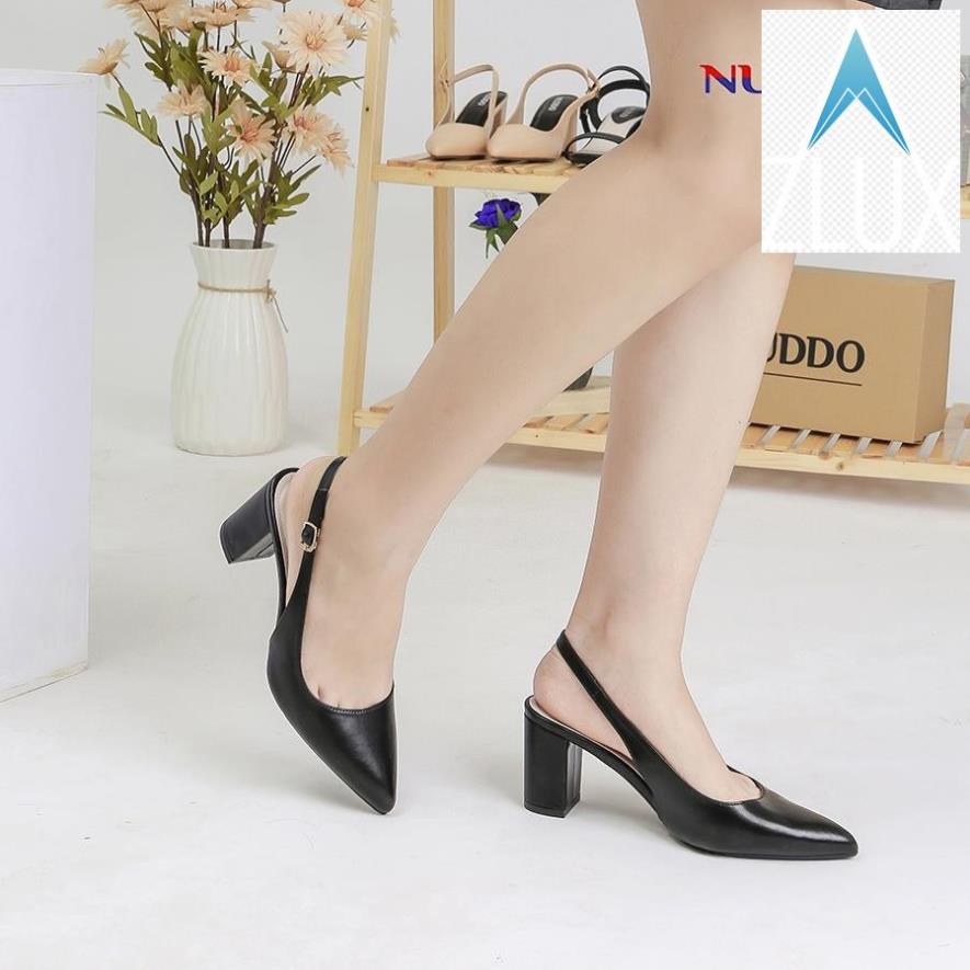 💇 Giày cao gót nữ 7 phân mũi nhọn gót vuông dáng slingback bít mũi đẹp thời trang công sở da mềm fom dáng chuẩn 💇