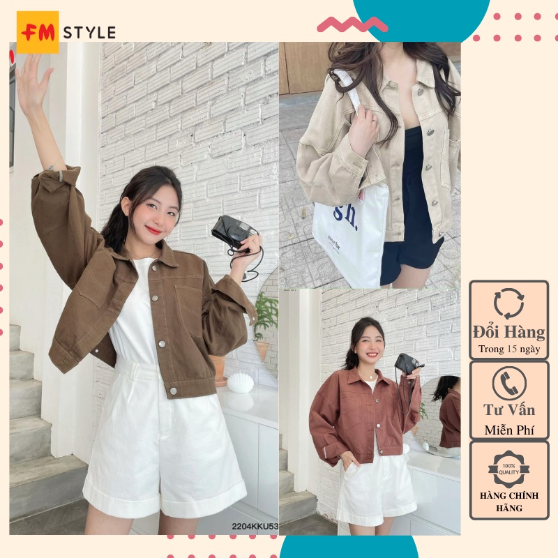 Áo khoác kaki nữ Fmstyle shop cổ nẻ viền chỉ nổi Áo khoác kaki nữ đơn giản năng động 204120022