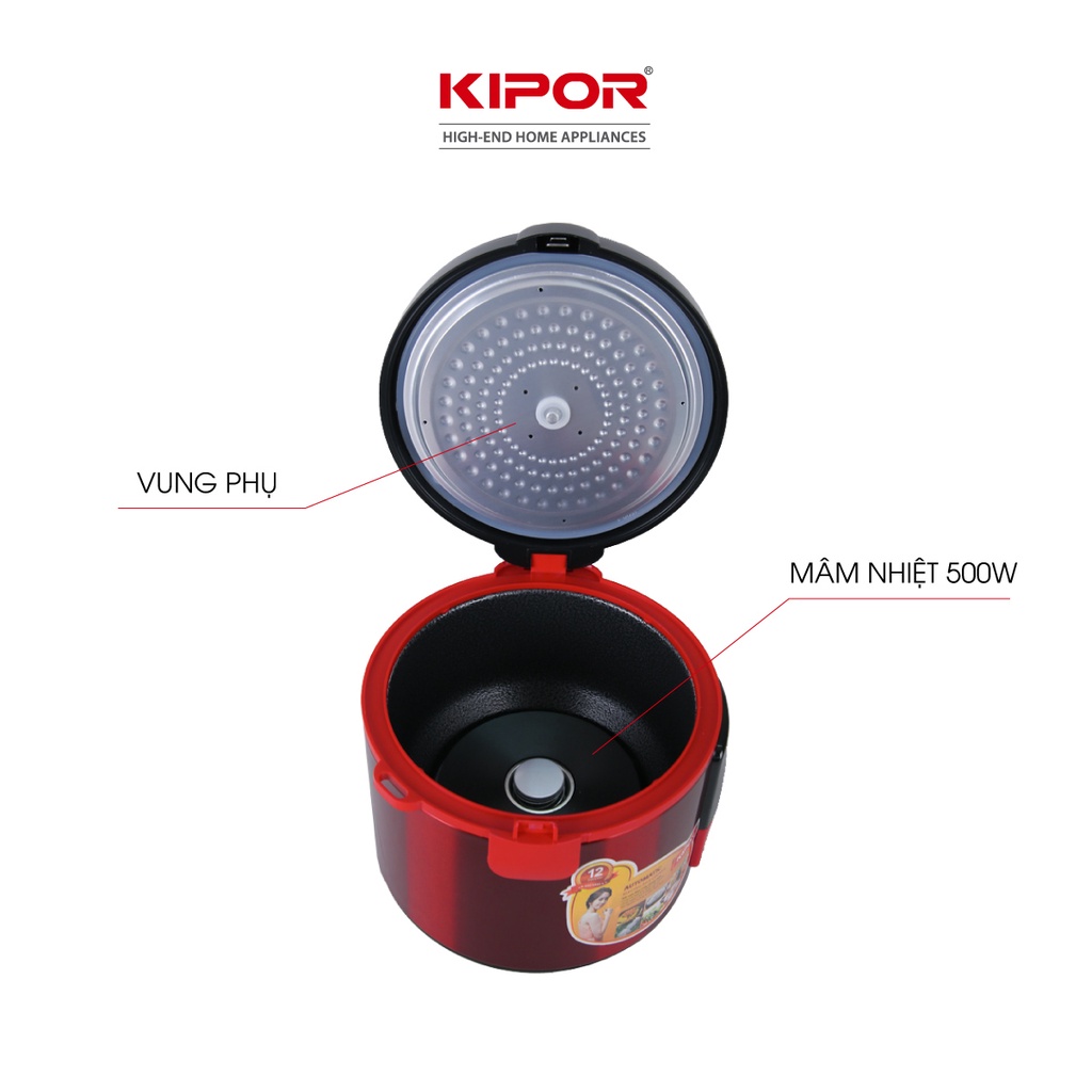 Nồi cơm điện KIPOR KP-N1512 - 1.2L - Nồi cơ chống dính TEFLON 5 lớp dầy 3mm nặng 690G - Bảo hành tại nhà 12 tháng