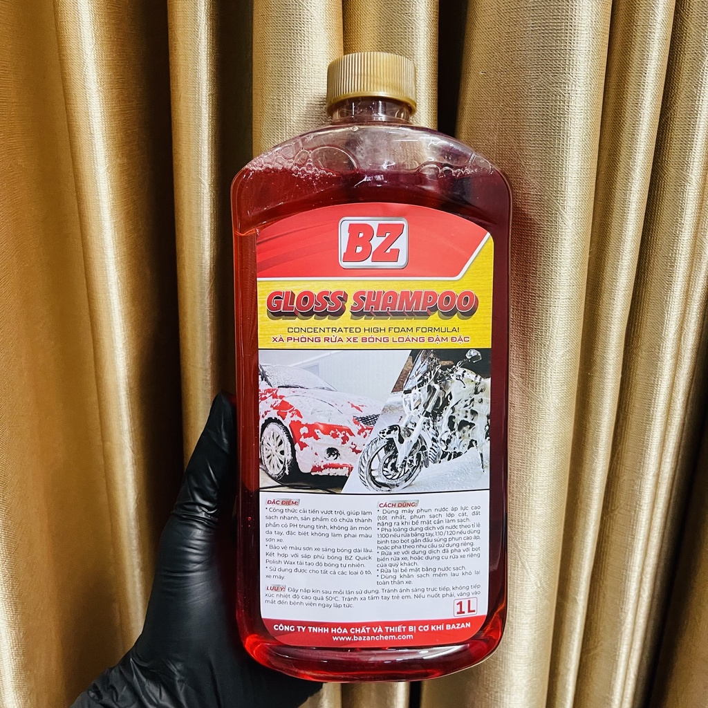 Nước rửa xe, xà bông rửa xe BZ Gloss Shampoo 1L - siêu bọt, siêu sạch, thơm dịu, công nghệ Châu Âu