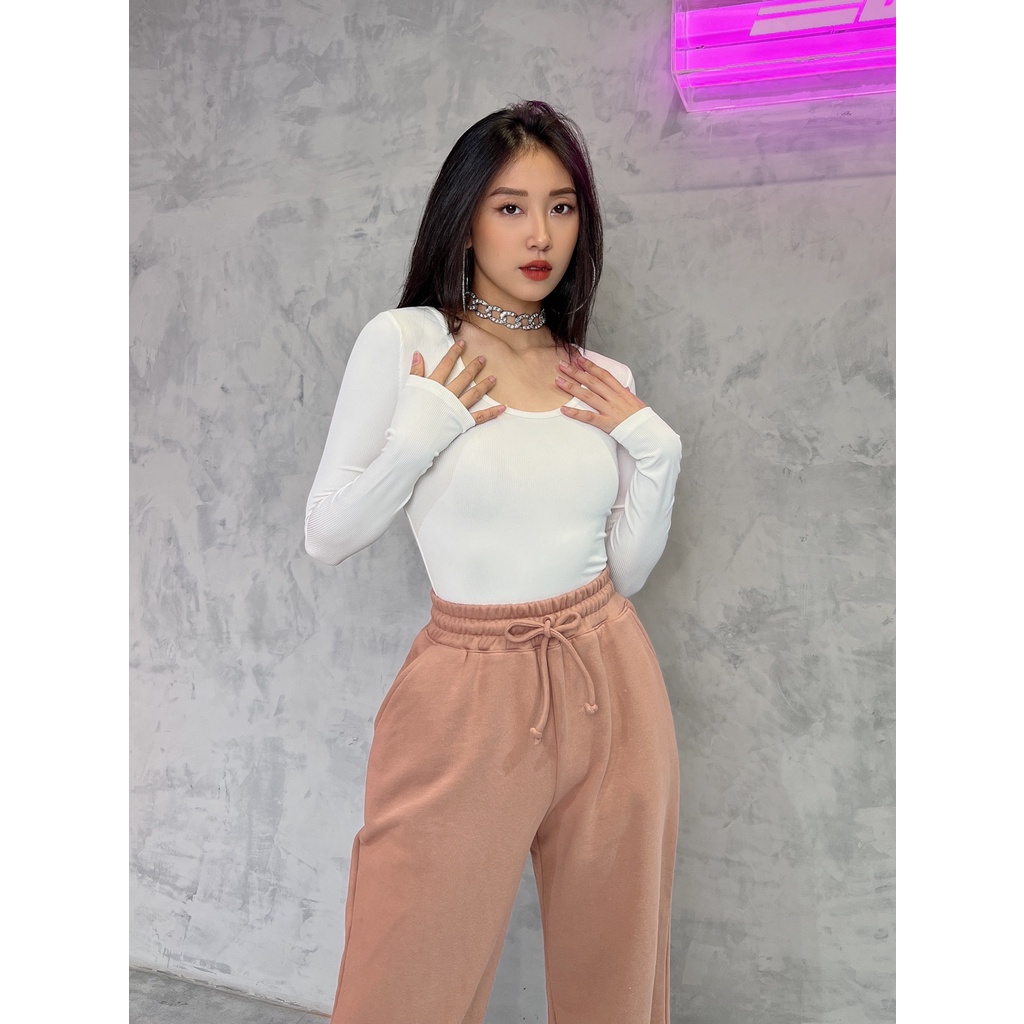 Áo Dài Tay Cổ Tròn Thường Nữ Busy Thun Gân Chun Co Giãn Ôm Sát DT2T