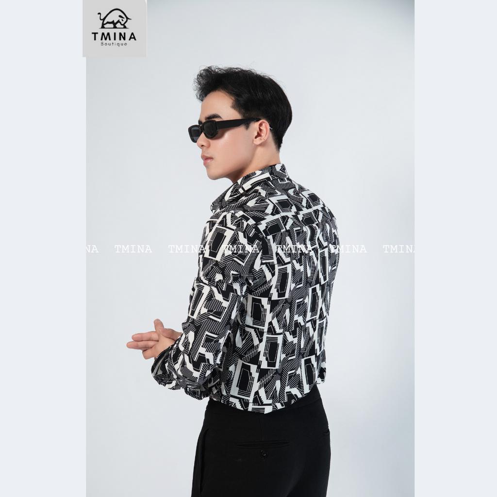 Áo sơ mi họa tiết vải lụa chống nhăn thoáng mát tay dài TMINA SMD08