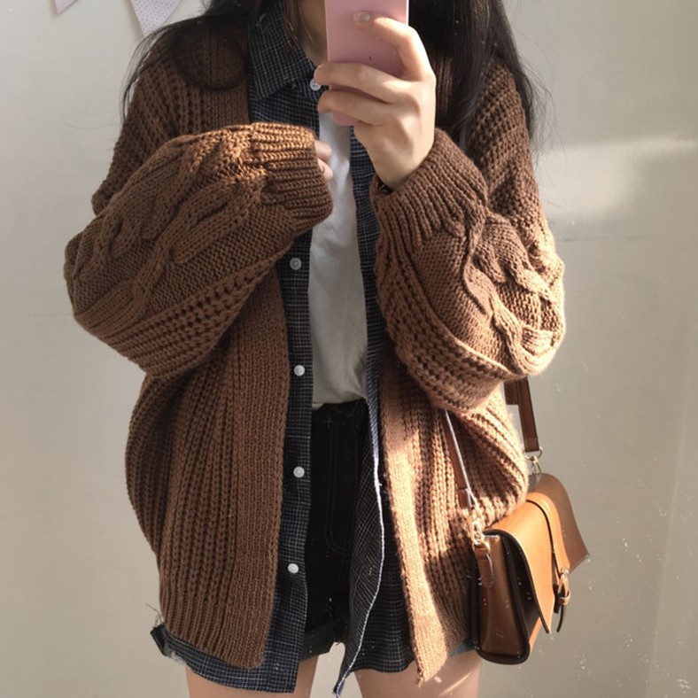 Áo Len Khoác Ngoài Phụ Nữ 122833Áo Khoác Cardigan Dệt Kim Form Rộng Phong Cách Hàn Quốc Cho Nữ