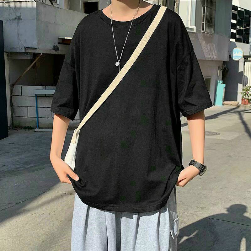 Áo thun nam nữ trơn tay lỡ màu đen dưới 65kg