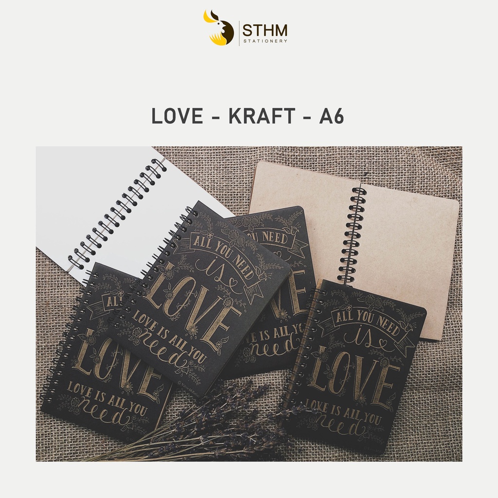 Sổ bìa mỏng 1mm - LOVE - Bìa kraft - Ruột kraft - STHM stationery