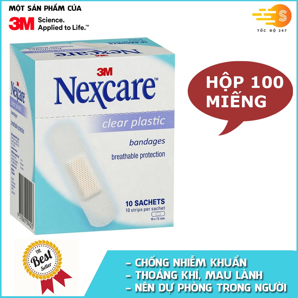 Hộp 100 miếng băng keo cá nhân trong suốt Nexcare 3M BKCN-CL