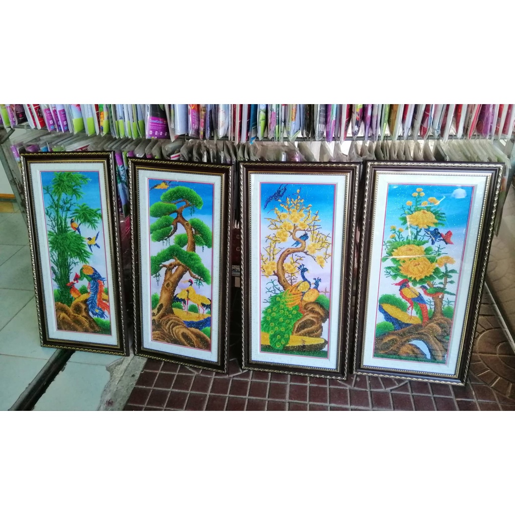 Tranh thêu chữ thập tứ quý Tùng cúc trúc mai A1123