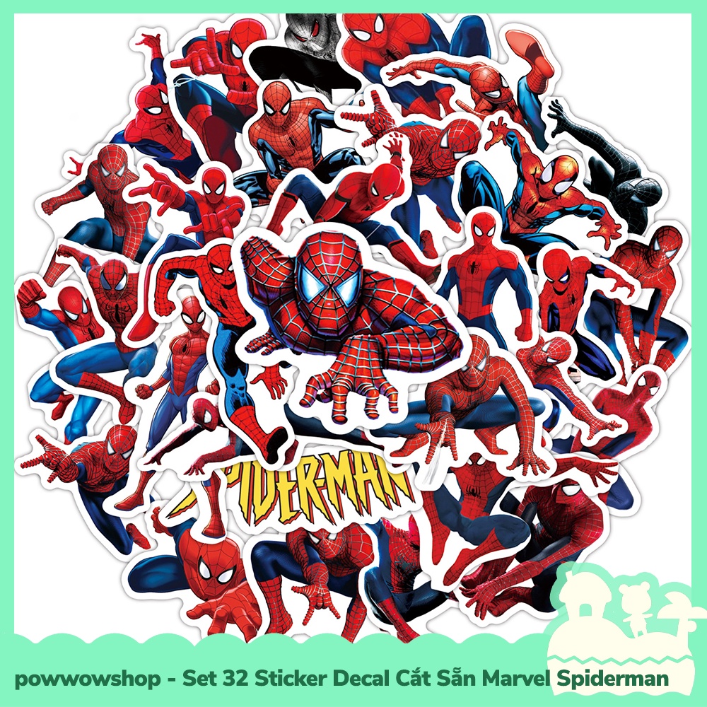 [Sẵn VN - Hỏa Tốc] Set 32 Sticker Mini Decal Dán Trang Trí Vật Dụng Mẫu Nhân Vật Superheros Marvel Spiderman The Past