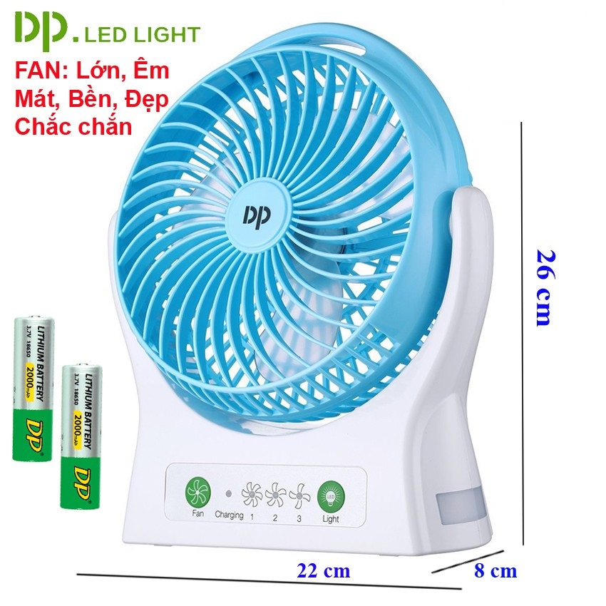 QUẠT ĐỂ BÀN DP- 7605- PIN SẠC- ĐƯỜNG KÍNH 22CM--CÓ ĐÈN -CỰC MÁT