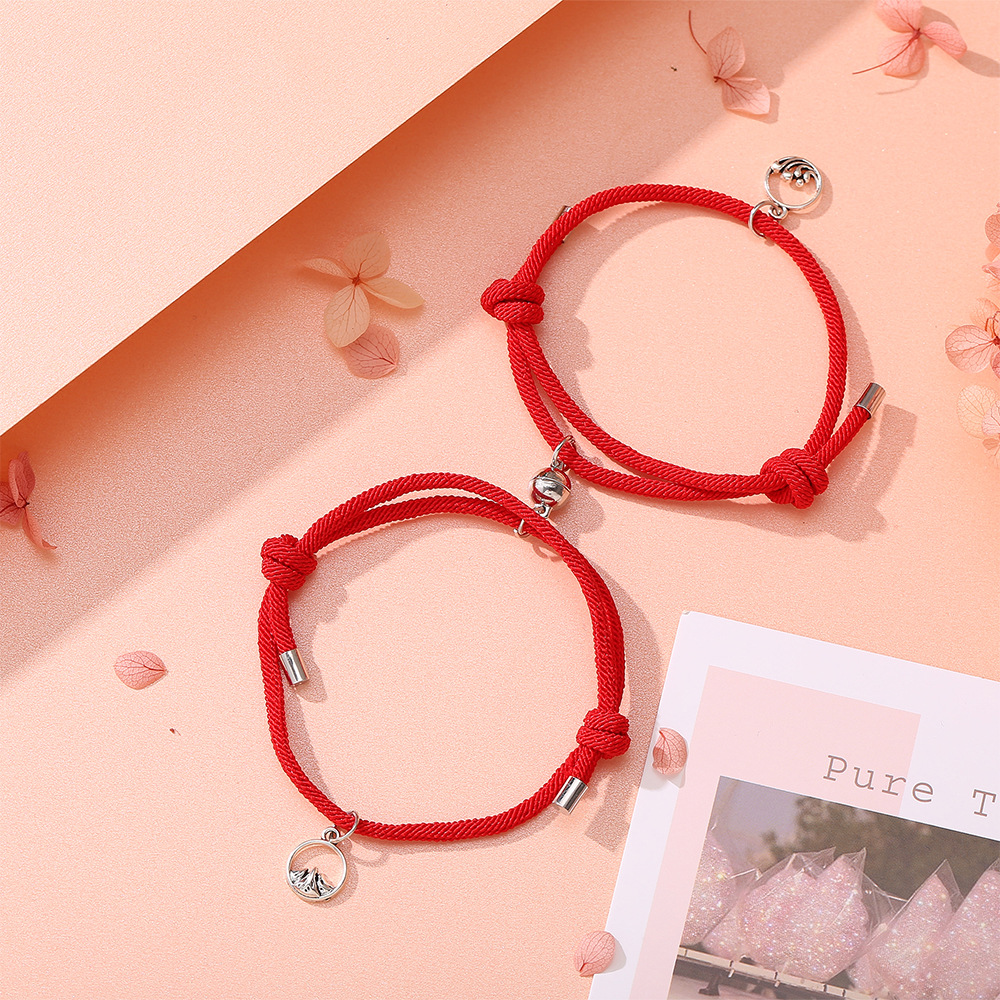 Set 2 Vòng Tay Dây Bện Mặt Sư Tử Nhỏ Dễ Điều Chỉnh Cho Cặp Đôi