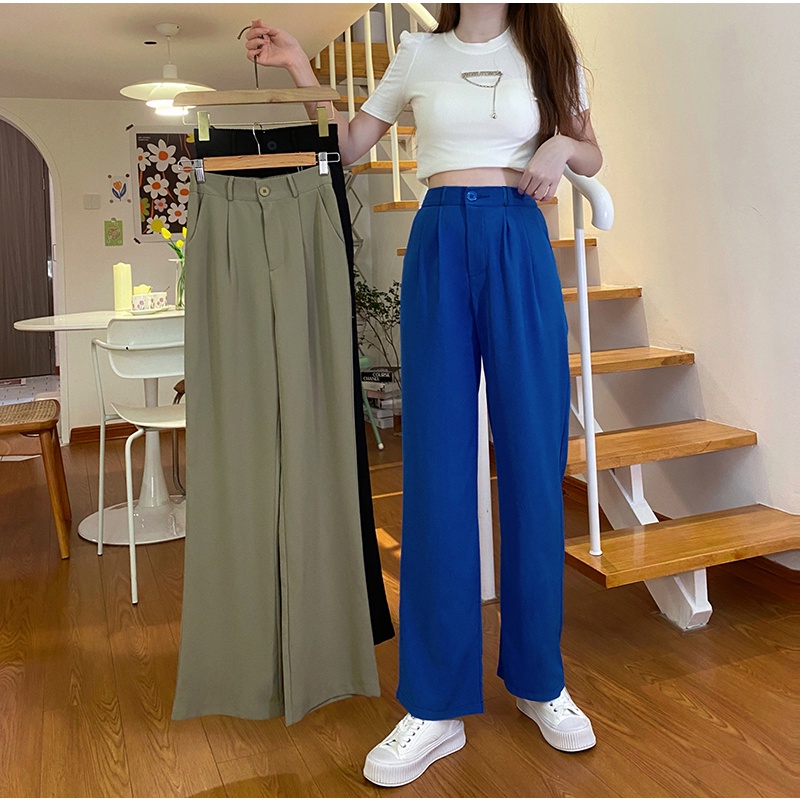 SUXI Quần Dài Ống Rộng Màu Sắc Đơn Giản Thời Trang Hàn Quốc Cho Nữ