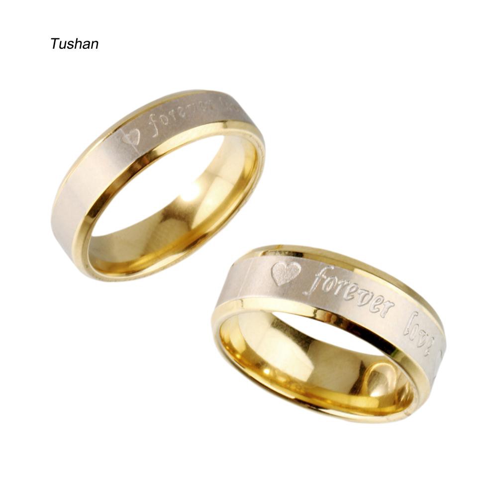 Nhẫn Đính Hôn Mạ Vàng Khắc Chữ Forever Love Dành Cho Các Cặp Đôi