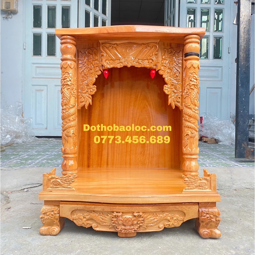 Bàn thờ thần tài thổ địa gỗ gõ đỏ quỳ trụ ngang 60cm