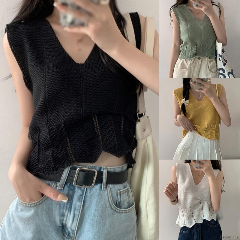 Áo sát nách dệt kim thiết kế cổ chữ v phong cách quyến rũ thời trang
