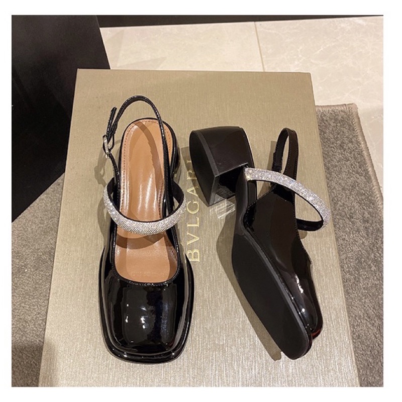 _ Giày cao gót nữ quai ngang đính đá da mềm hottrend 2022