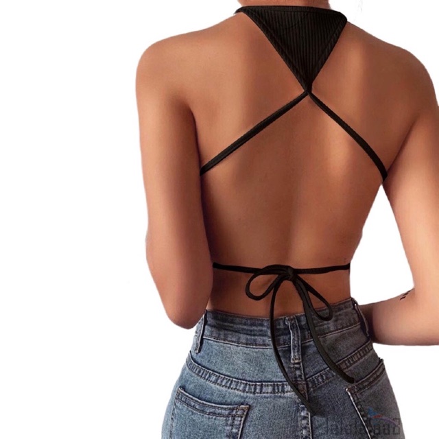 Áo thun croptop cổ yếm cột dây lưng sexy HÀNG CÓ SẴN