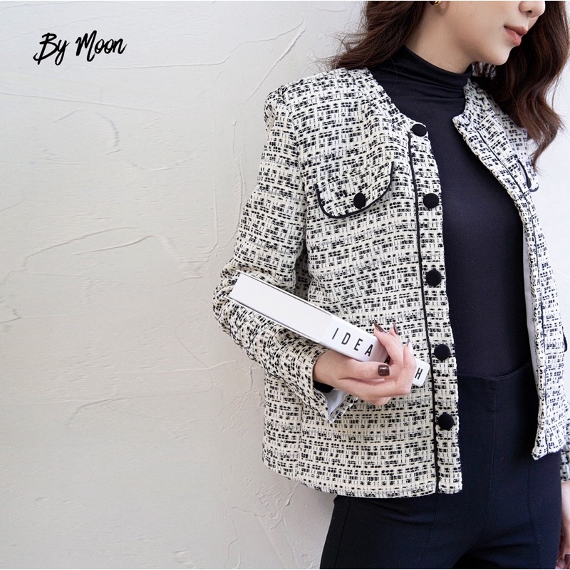 Áo dạ Tweed nữ áo khoác dạ cúc bọc thời trang nữ thiết kế cao cấp ảnh thật BY MOON AK001 | BigBuy360 - bigbuy360.vn