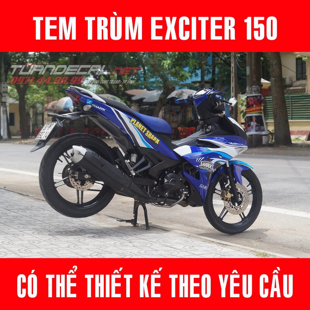 Tem Trùm Exciter 150 Shark Xanh Trắng - Có thể thiết kế theo yêu cầu riêng của từng khách hàng