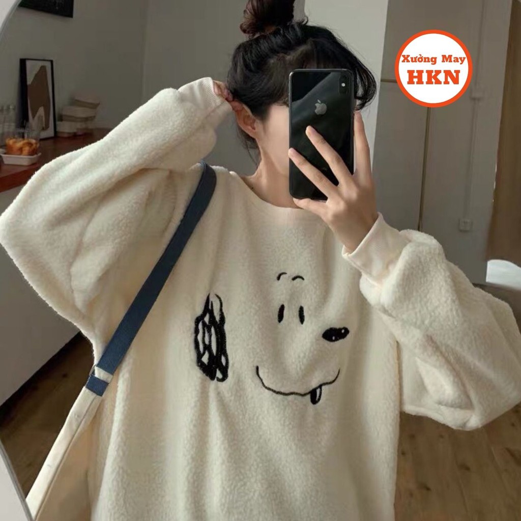 Áo Sweater Nữ Vải Lông Thêu Hình Chú Chó Snoopy Dễ Thương Mã 596 Xưởng May HNK | BigBuy360 - bigbuy360.vn
