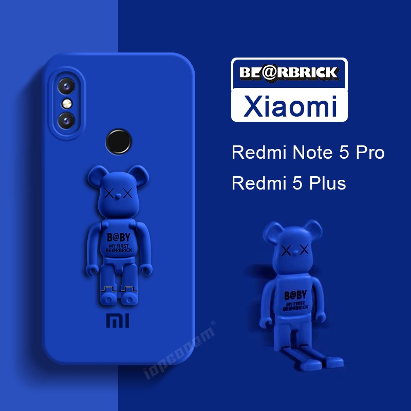 Ốp Điện Thoại Silicone Dẻo Màu Trơn In Hình Gấu Dễ Thương Có Giá Đỡ Cho Xiaomi Redmi 5 Plus Casing Redmi Note 5 Pro