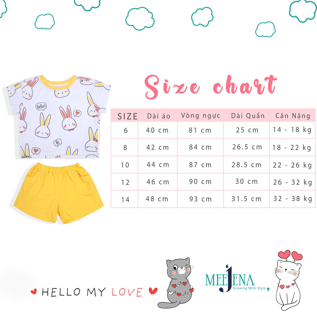 [Mã FABRREST19 giảm 30k đơn bất kỳ] Quần áo bé gái in thỏ 14-38 kg Vải 100% COTTON - MEEJENA - 1787