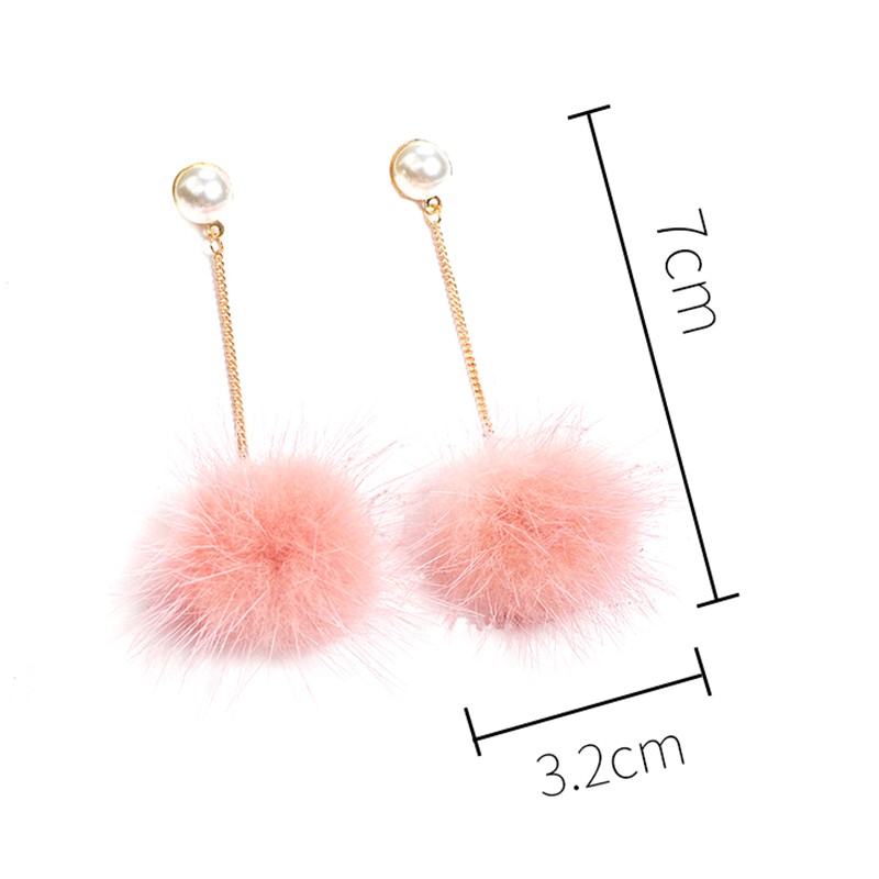 Hoa tai tua dài mặt hình bóng lông mềm mại 32mm dành cho nữ