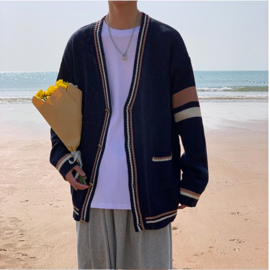 Áo khoác cardigan cổ chữ v họa tiết sọc ngang thời trang phong cách Hàn Quốc cho nam fashion  simple unsex cardigan nam