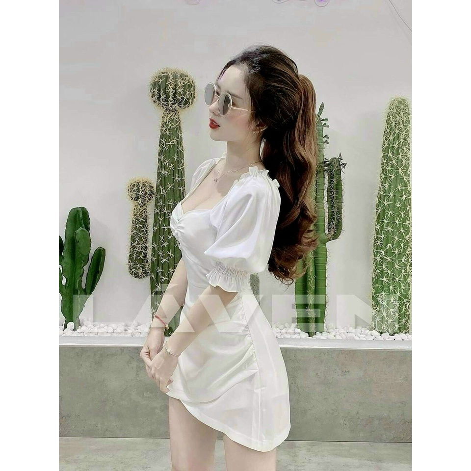 Đầm Trắng Dự Tiệc Sang Trọng, Đầm Cổ Vuông Tay Phồng Thiết Kế Dáng Ôm Tôn Dáng Cho Nàng Thời Trang Nữ Xm Minh Phúc