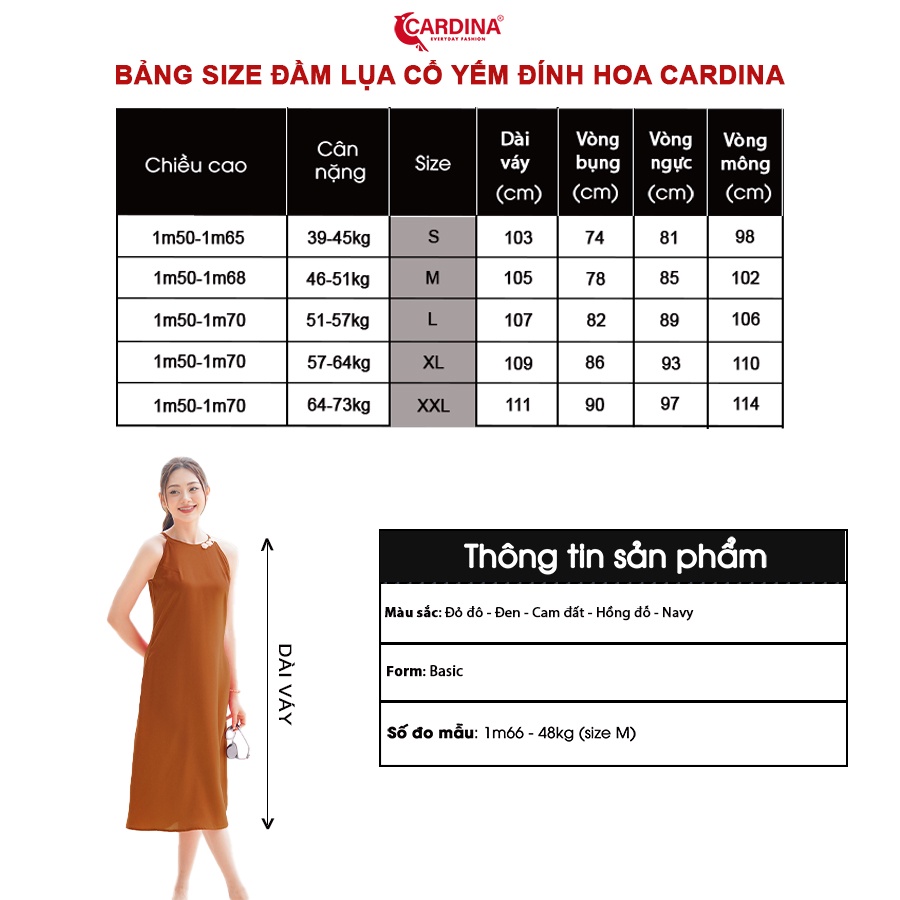 Đầm Nữ 𝐂𝐀𝐑𝐃𝐈𝐍𝐀 Chất Lụa Satin Nhật Cao Cấp Cổ Yếm Đính Hoa Dáng Suông Quyến Rũ 2VS04