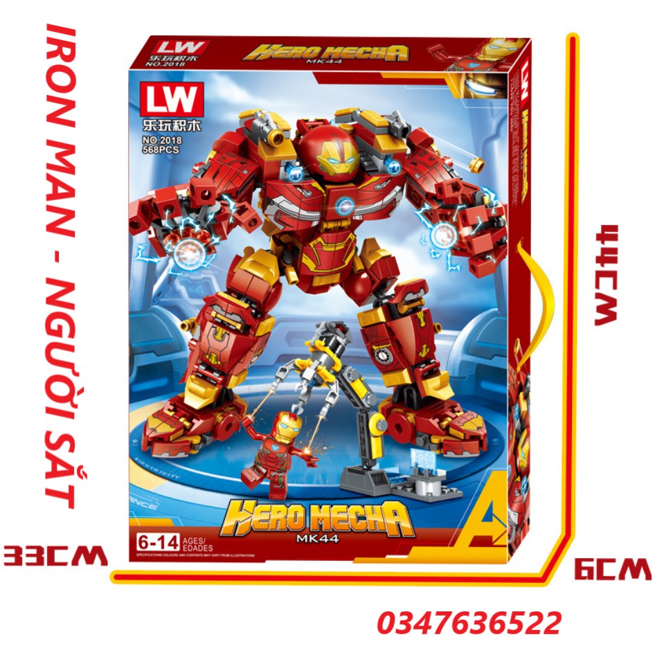 Bộ đồ chơi lắp ráp xếp hình mô hình người sắt, Iron Man Hulkbuster, Marvel siêu to